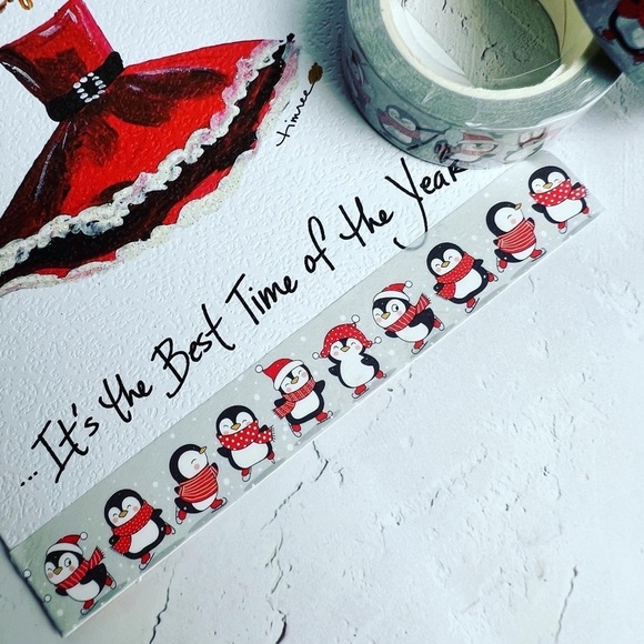 Chubby Penguins Iceskating With Friends, Winter & Holiday Washi Tape, 1 Roll - Picture 3 of 8
